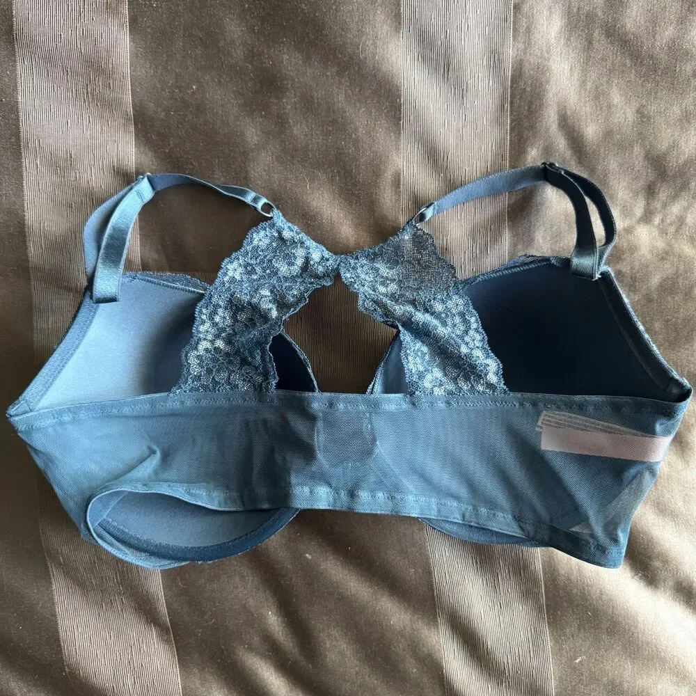 VICTORIA'S SECRET Blue Lace Mesh Racerback Push Up Bra Size 38D